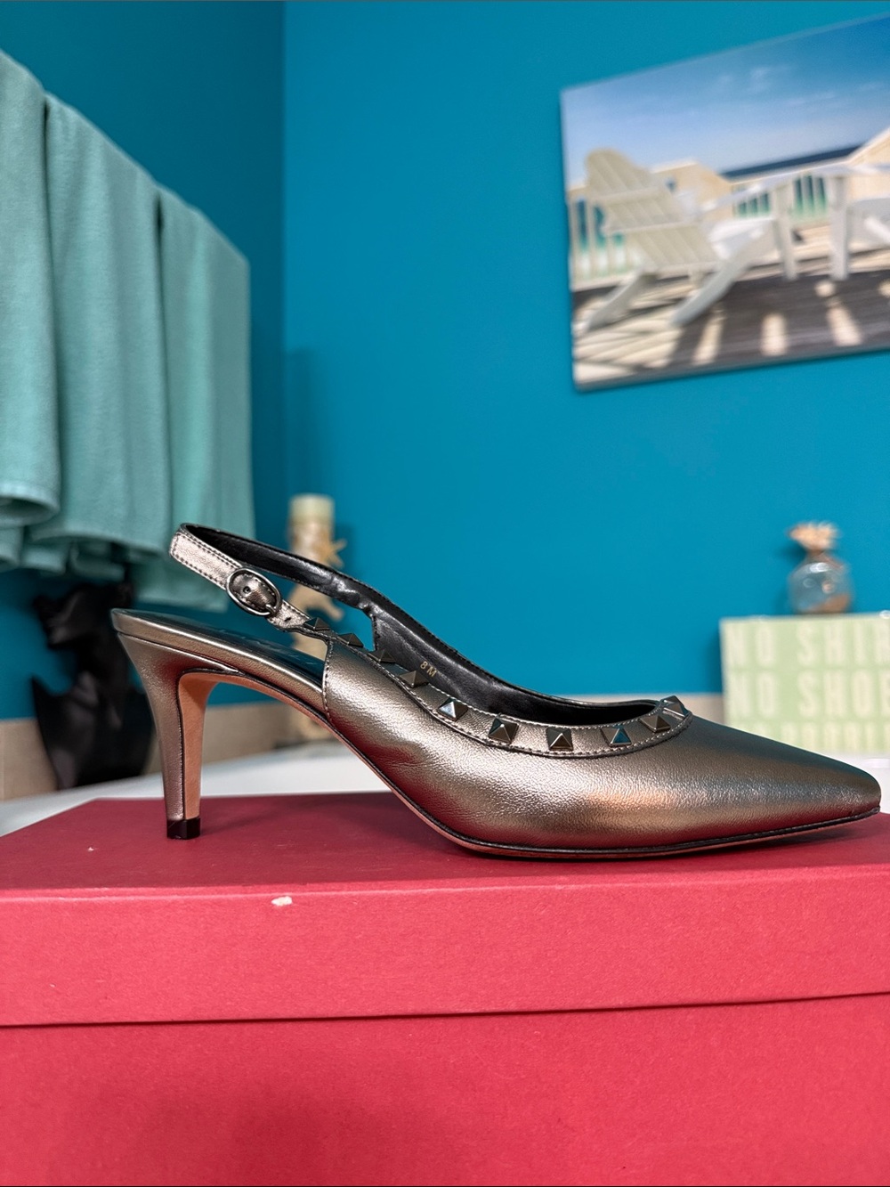 Vaneli Metallic Silver Studded Slingback Pumps